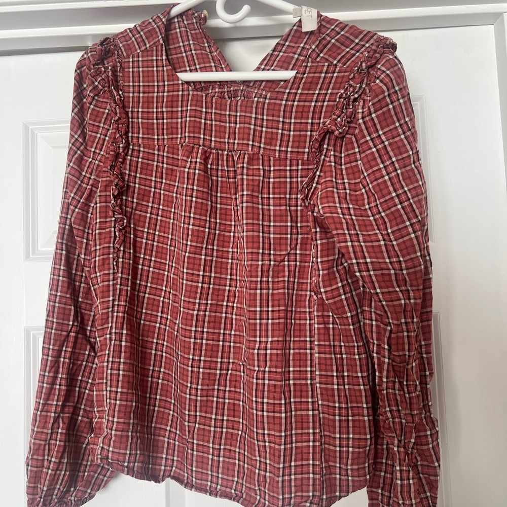 LOFT Plaid Blouse Medium EUC